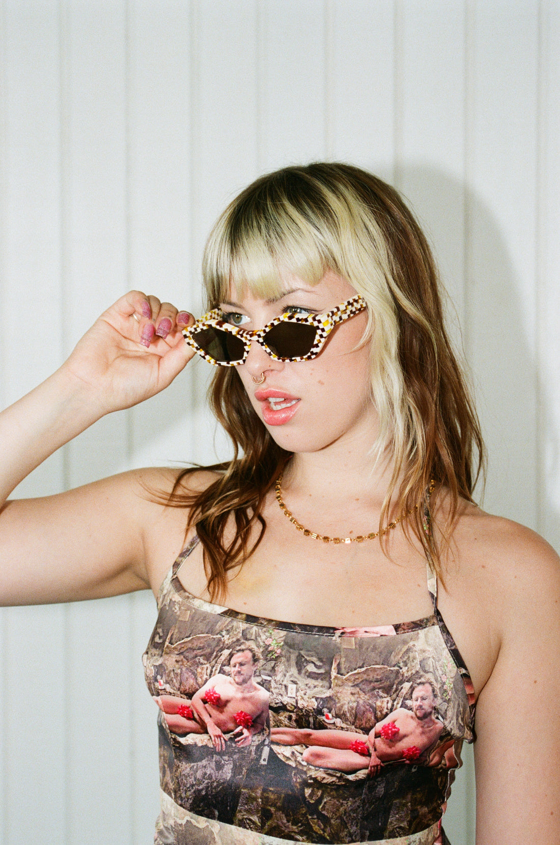 Checker Angular Cat eye Sunglasses - The Crowd Went Wild