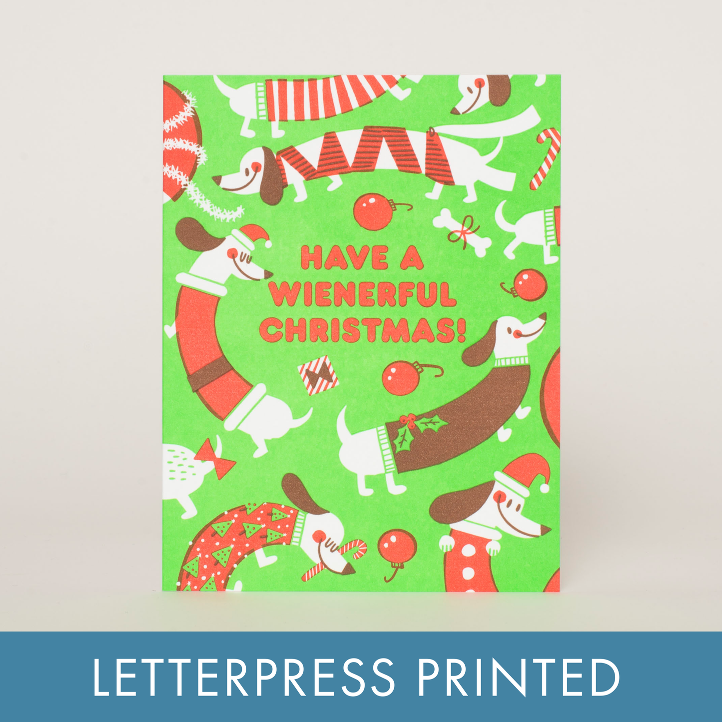 Wienerful Christmas Dogs Letterpress Greeting Card by Hello!Lucky : Paper tab