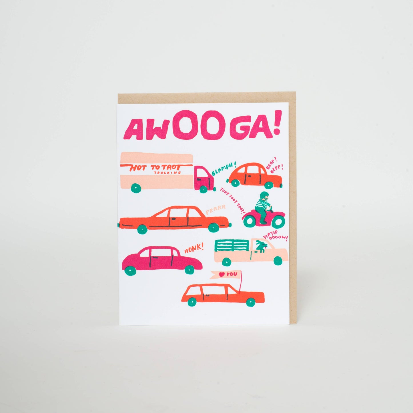 Awooga Cars Love Letterpress Greeting Card by Egg Press: Paper tab