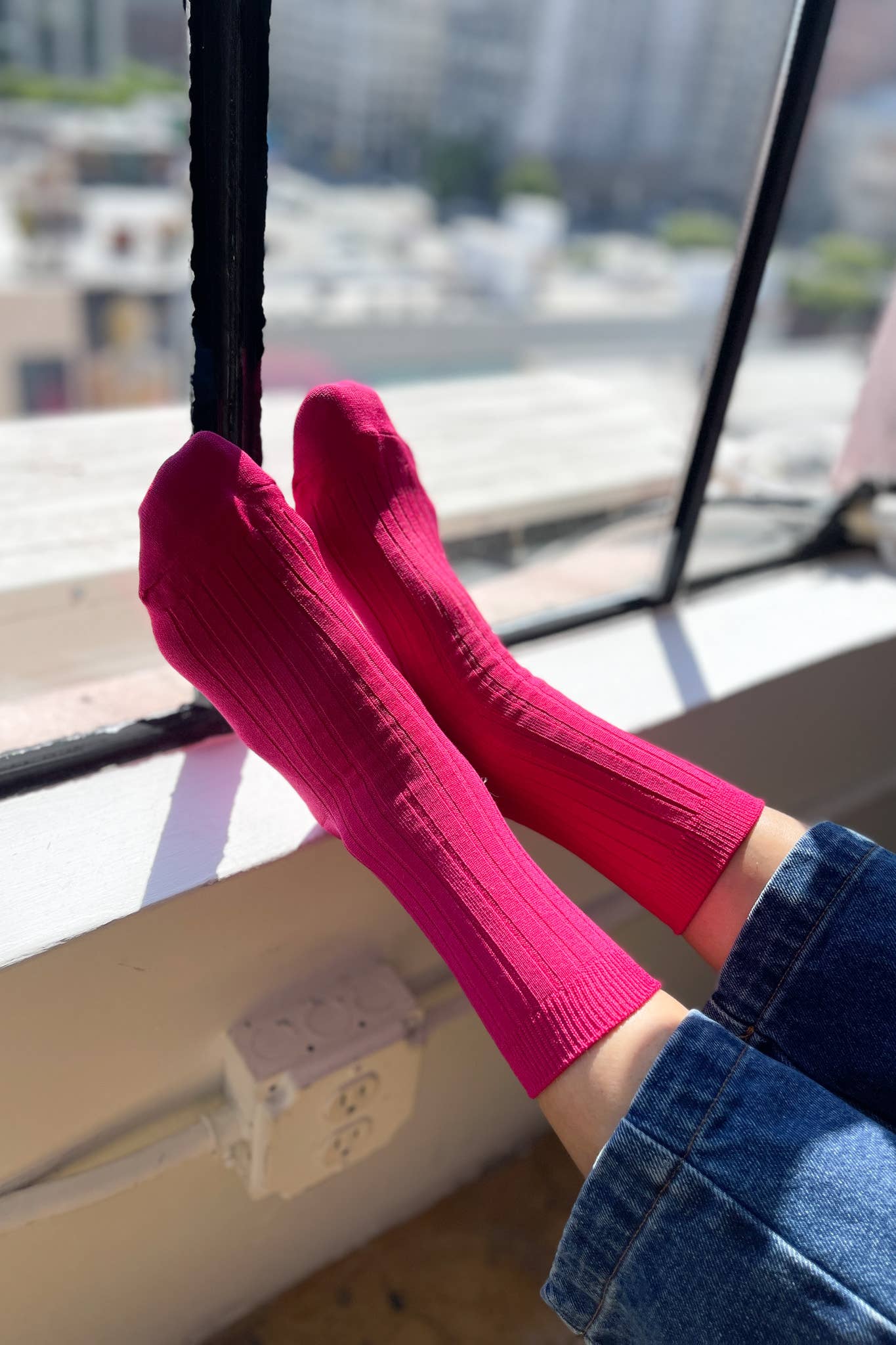 Her Socks - Mercerized Combed Cotton Rib: Fuchsia