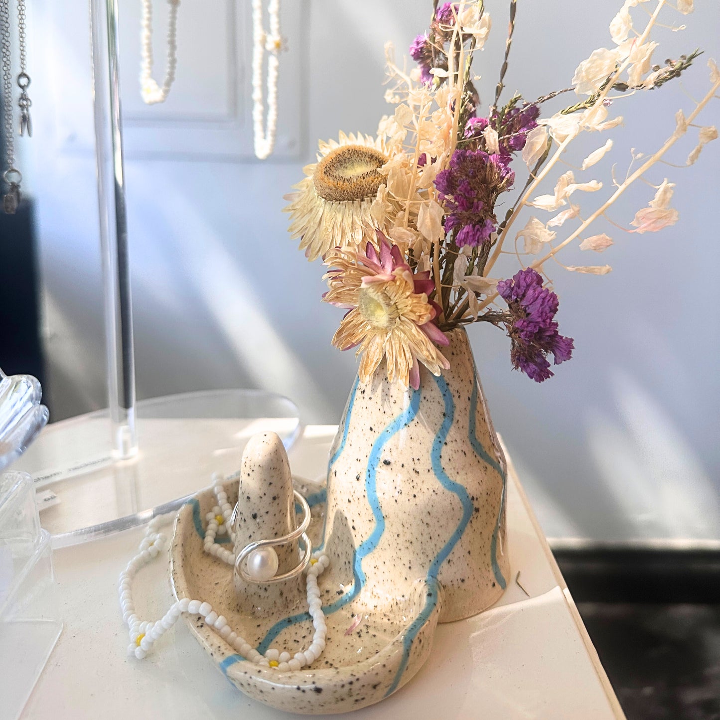Blue Squiggle Vase & Ring Holder - The Crowd Went Wild
