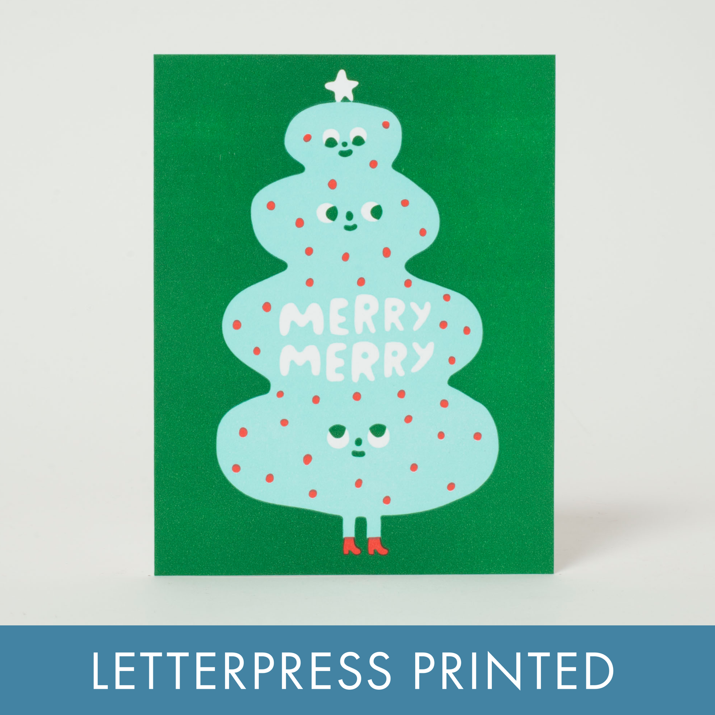 Merry Merry Tree Letterpress Holiday Greeting Card by Suzy Ultman : Plastic sleeve