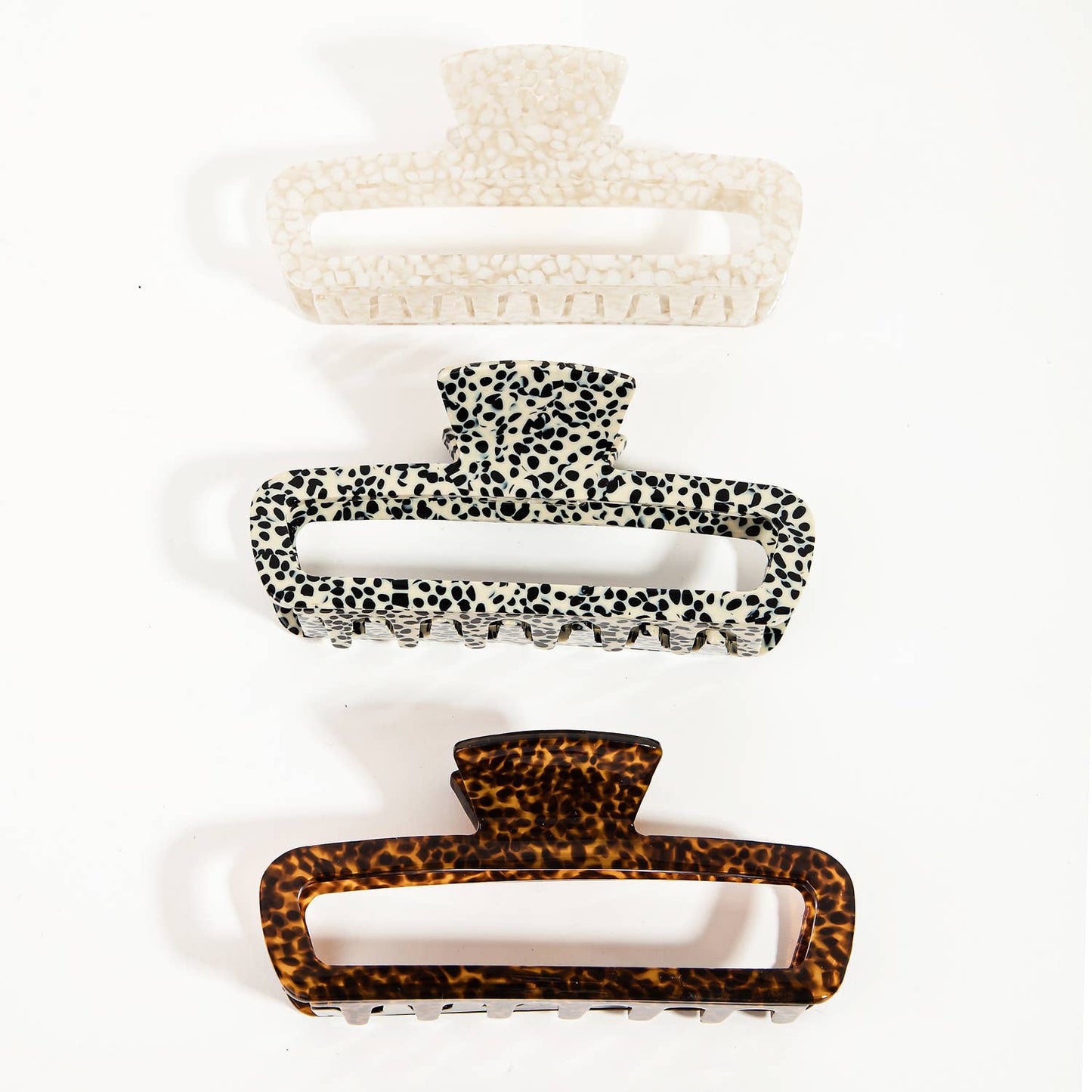 Assorted Acetate Pattern Rectagle Hair Claw Set - The Crowd Went Wild