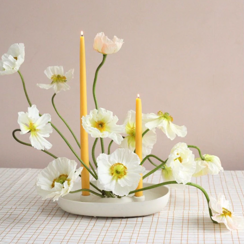 Ceramic Flower Frog Bowl & Taper Holder - The Crowd Went Wild