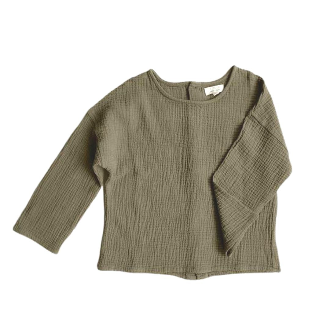 Button-Back Muslin Top in Sage - The Crowd Went Wild