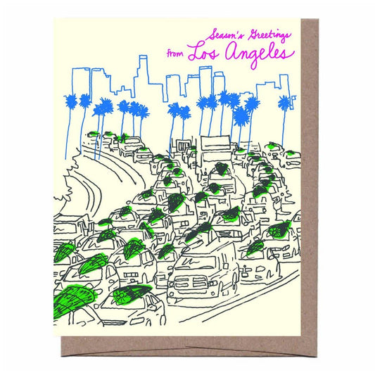 LA Traffic Trees Christmas Greeting Card - Solo - The Crowd Went Wild