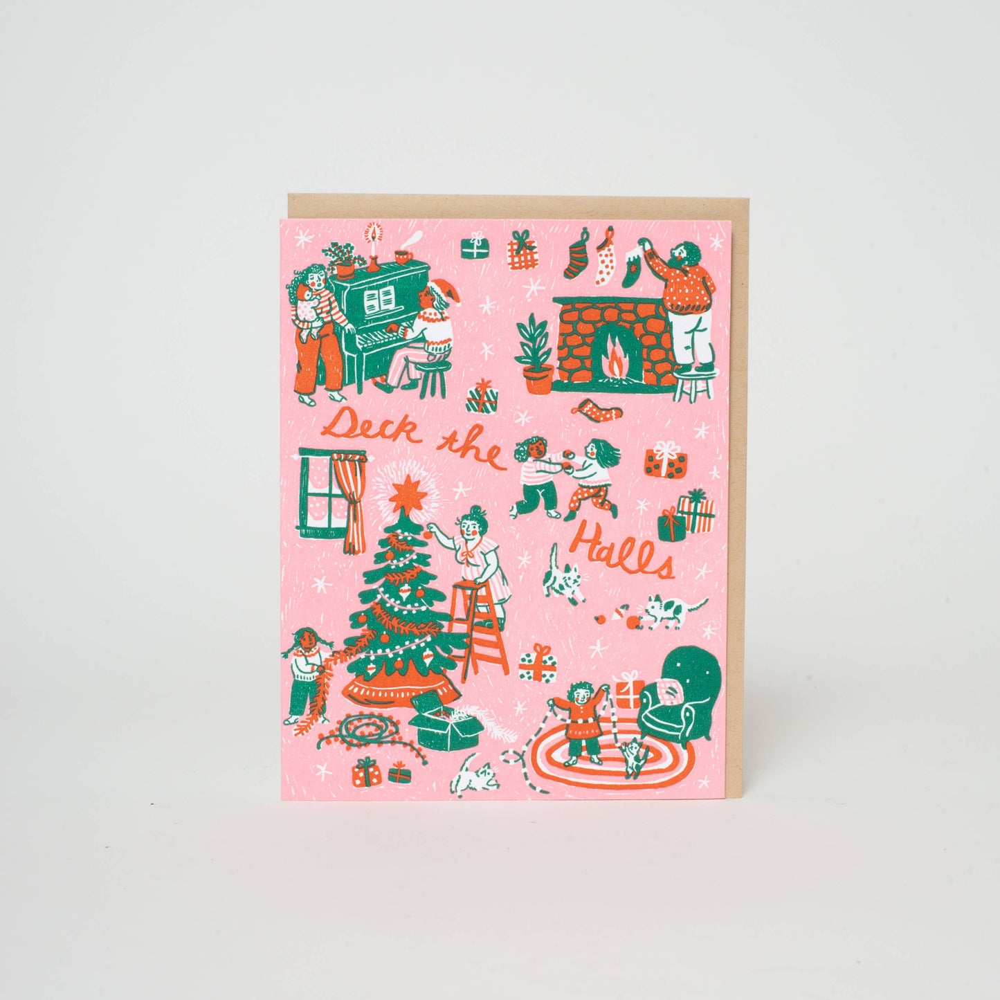 Deck The Halls Christmas Letterpress Greeting Card by Phoebe Wahl: Paper tab