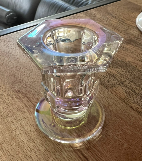 Glass Taper Candle Holder / Mauve