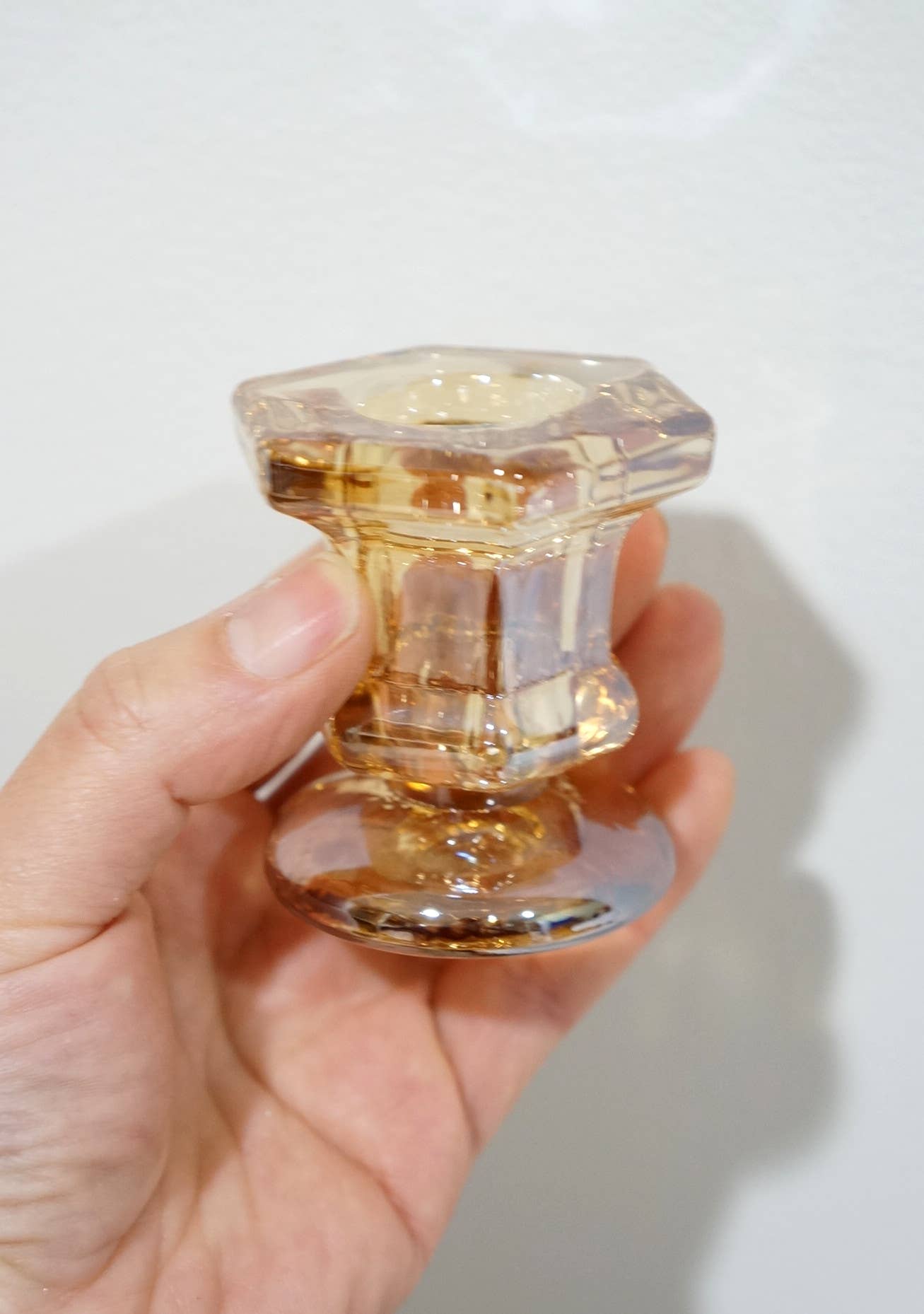 Glass Taper Candle Holder / Amber