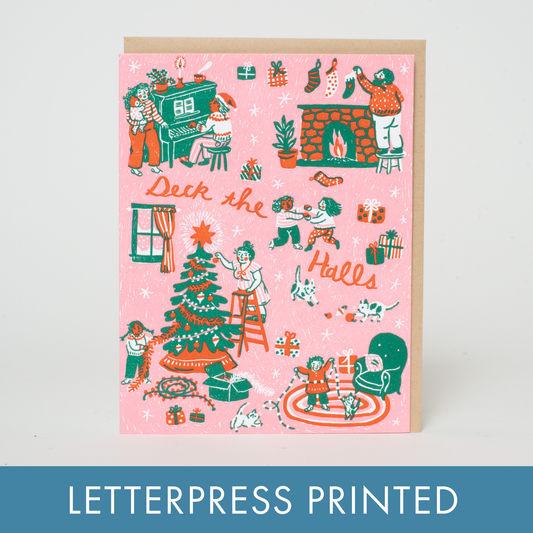 Deck The Halls Christmas Letterpress Greeting Card by Phoebe Wahl: Paper tab