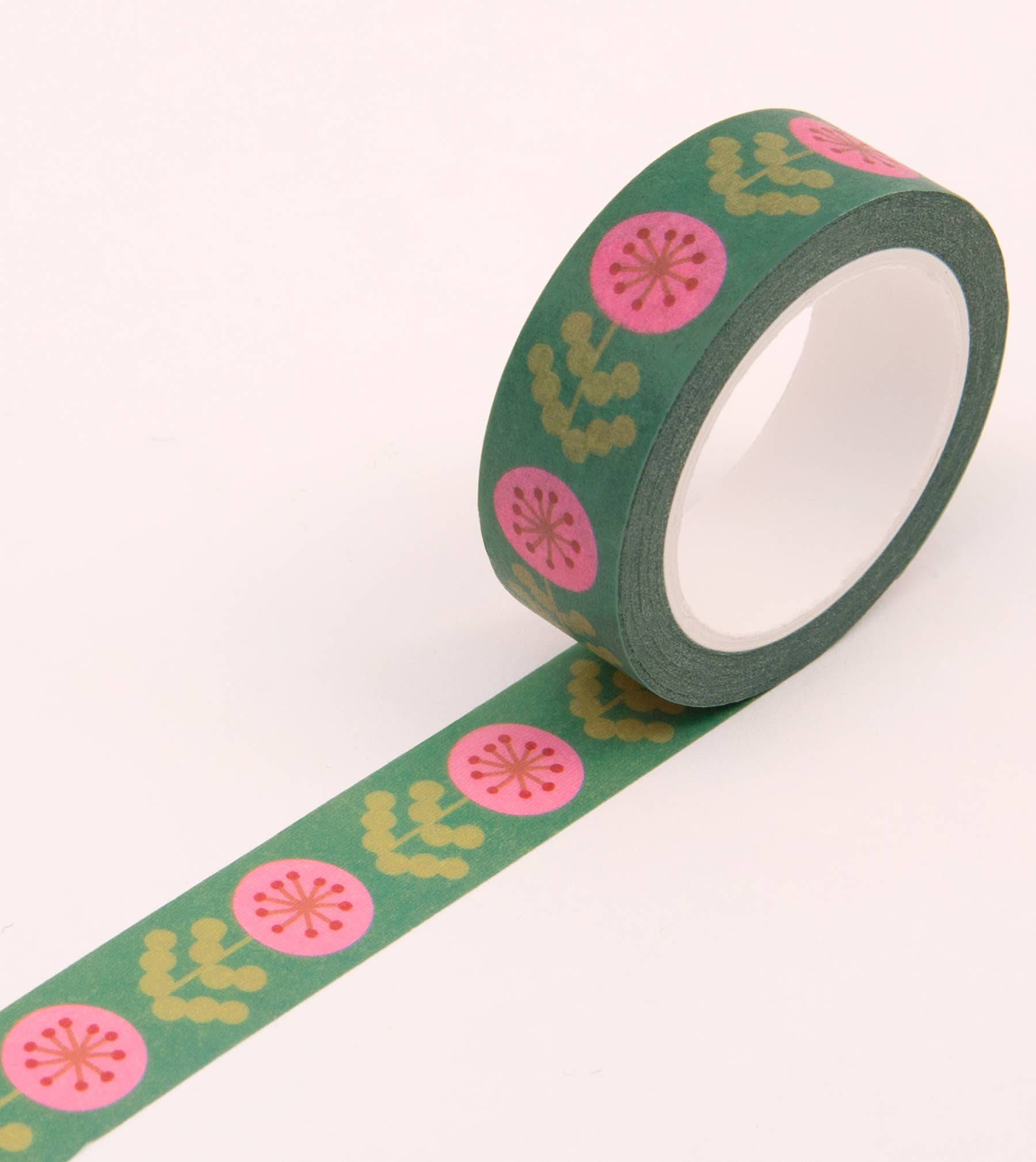 Green and Pink Floral Washi Tape - 15mm - The Crowd Went Wild