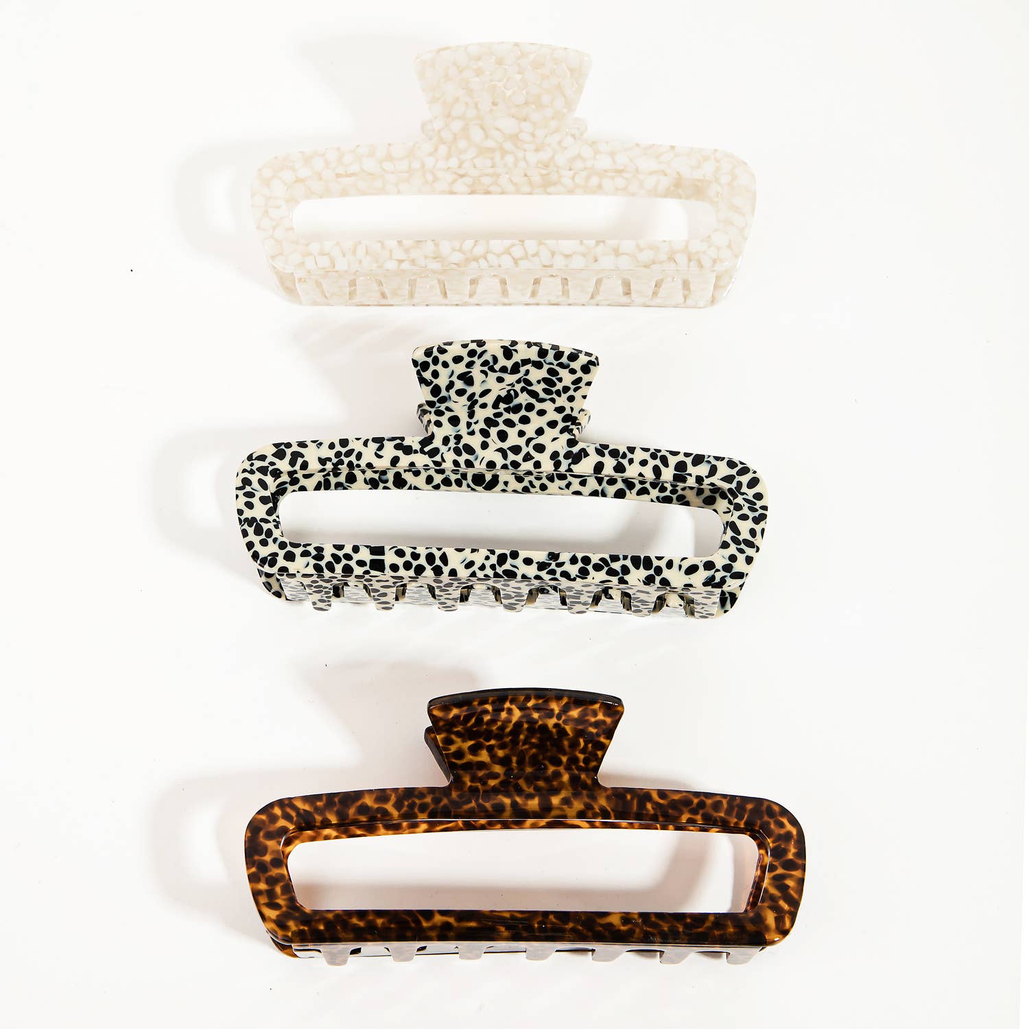Assorted Acetate Pattern Rectagle Hair Claw Set - The Crowd Went Wild