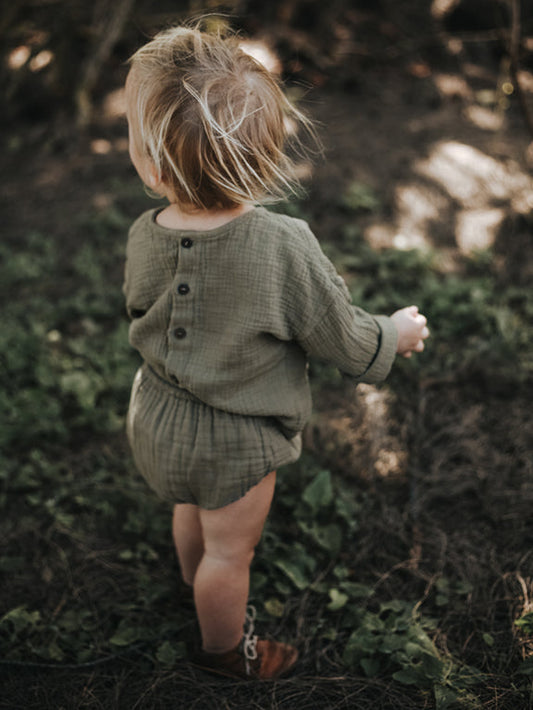 Button-Back Muslin Top in Sage - The Crowd Went Wild