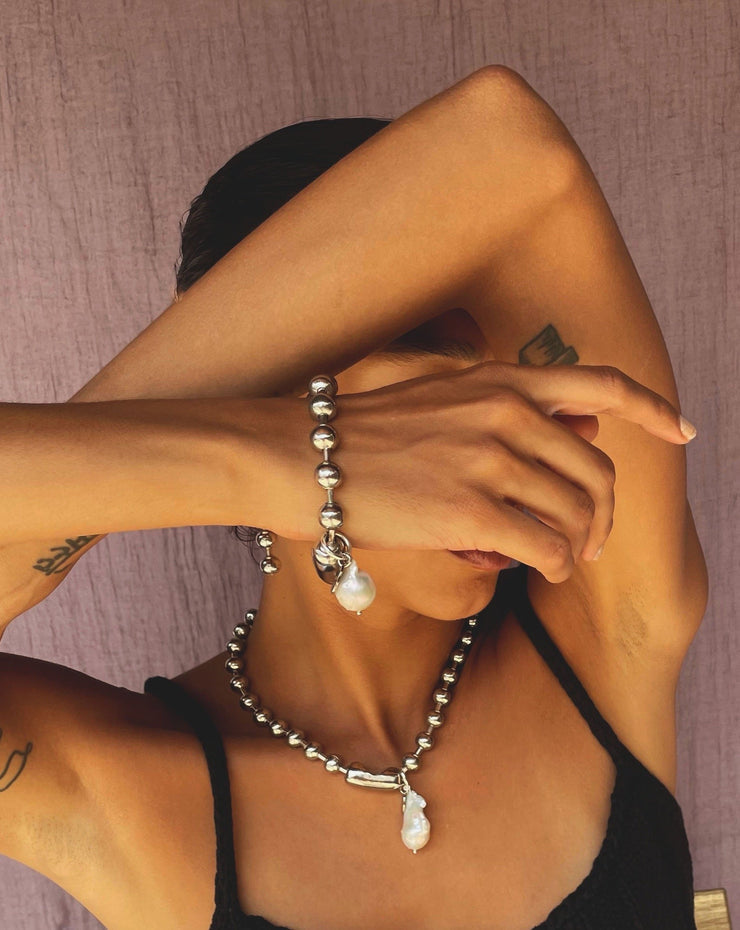 Ball Chain Pearl Necklace- 16” - The Crowd Went Wild