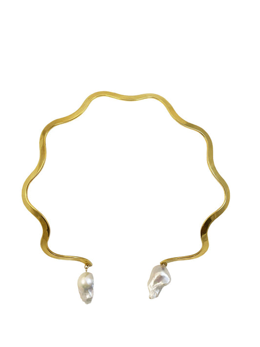 Gold Squiggle Pearl Necklace - The Crowd Went Wild