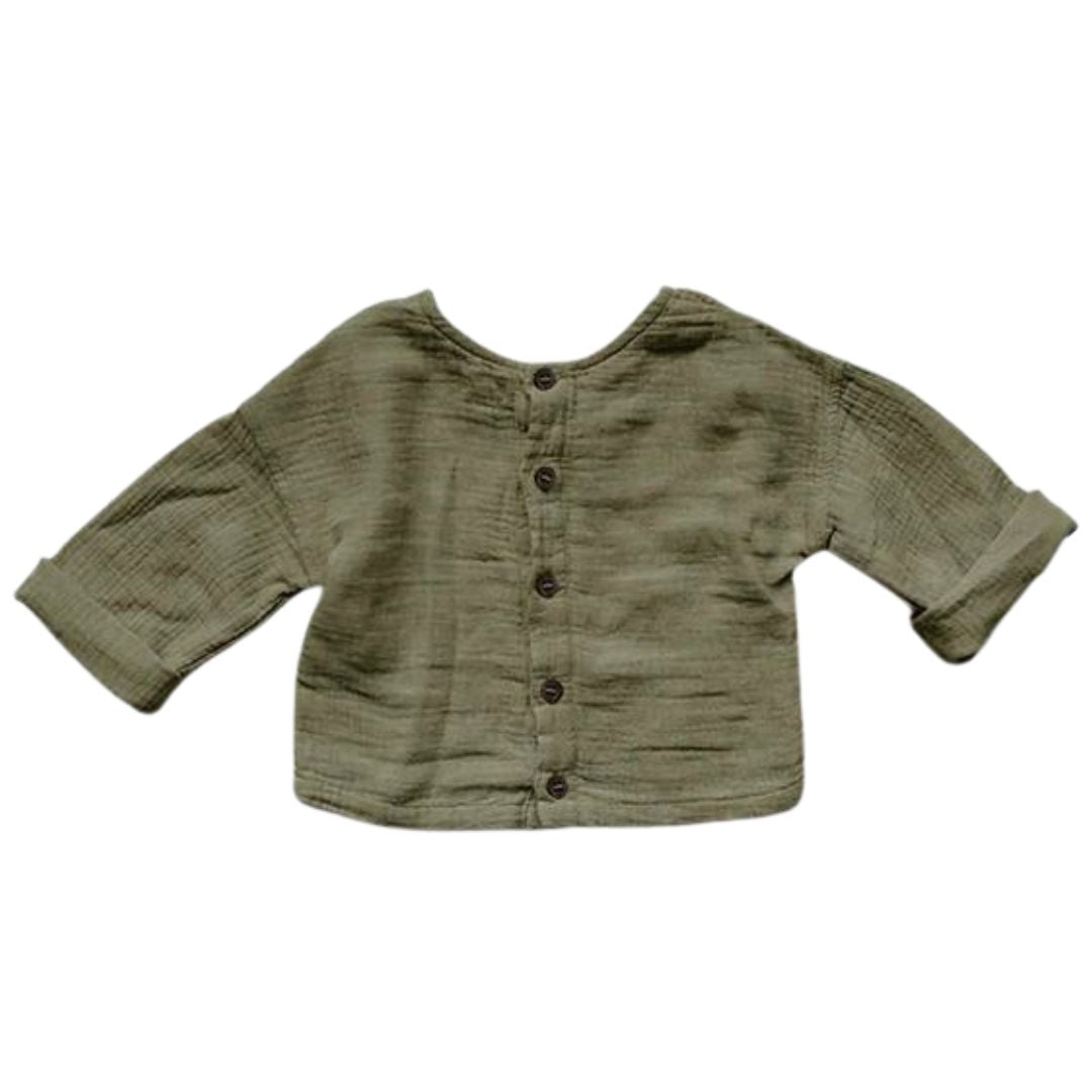 Button-Back Muslin Top in Sage - The Crowd Went Wild